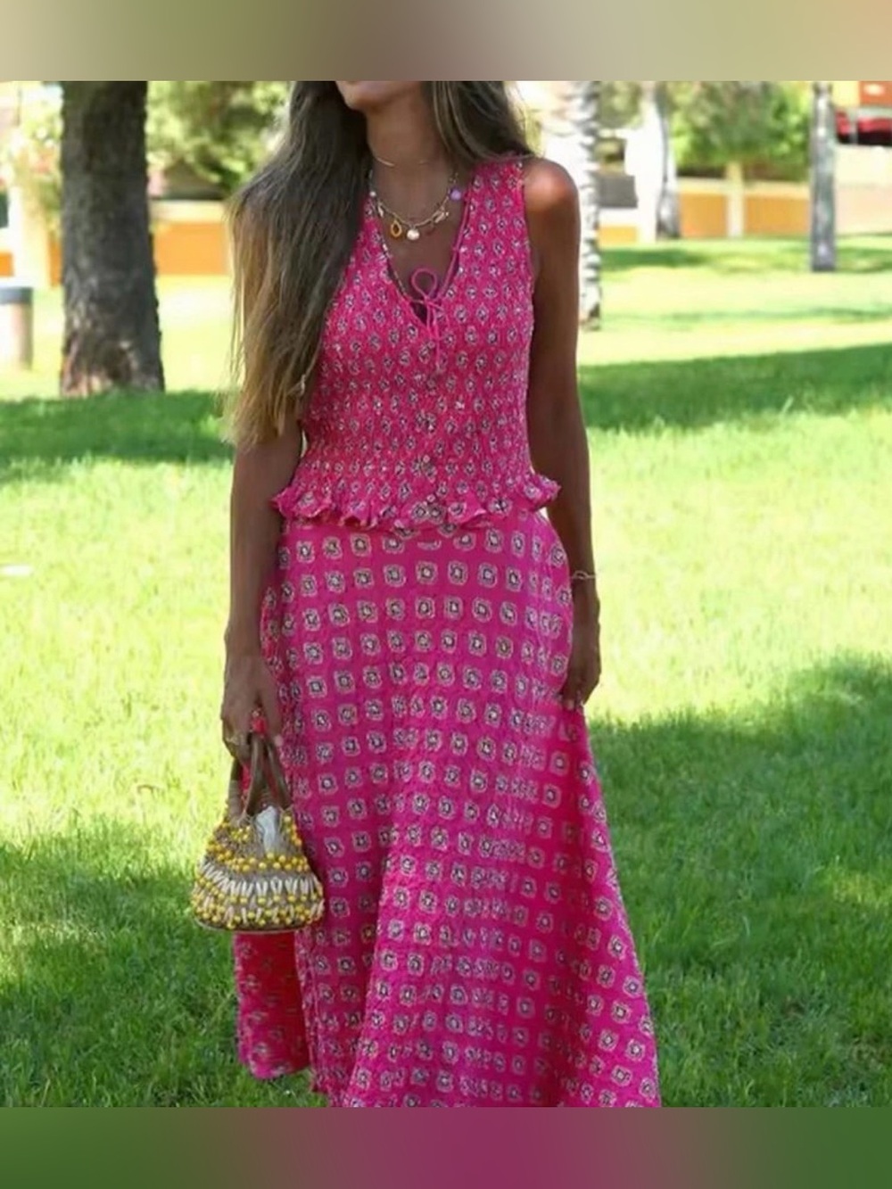 TWO FOR - Zara Fuchsia Pink Patterned Skirt and Top Set skirt Sz M/top Sz S